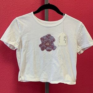 Obey White Cropped Tee with Purple Teddy Graphic